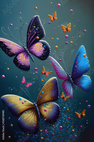 illustration of the oil painting  sparkling butterflies