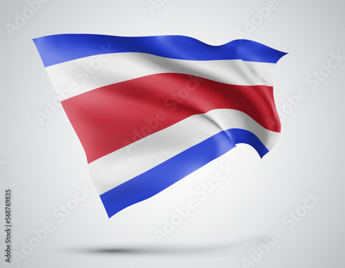Free Download Costa Rica, vector flag with waves and bends waving in the wind on a white background - GFXLoad