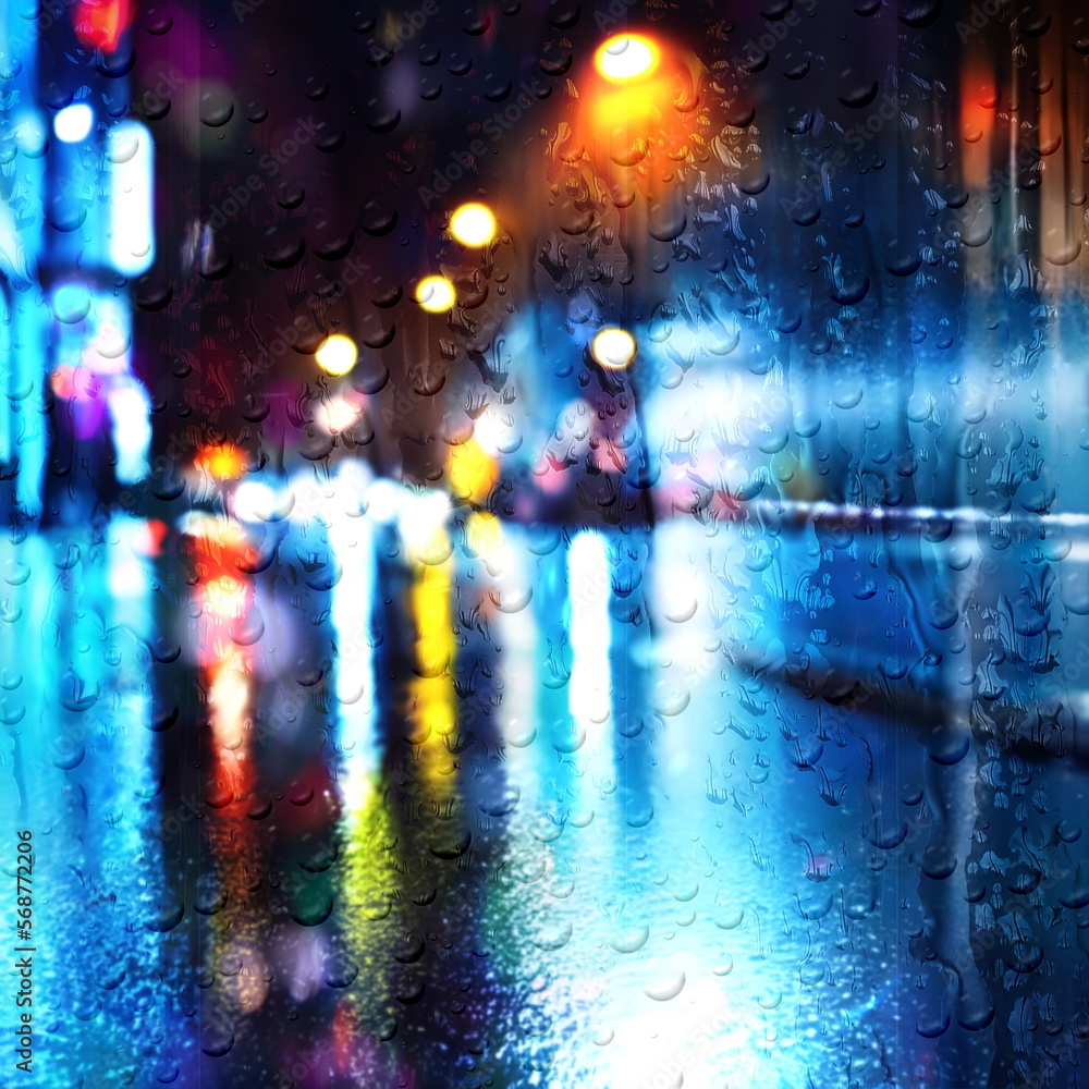 night city rain car traffic blurred light rain drops on window glass defocuses abstract background illustration ,generated ai night city rain car traffic blurred light rain drops on window glass defocuses abstract background illustration ,generated ai