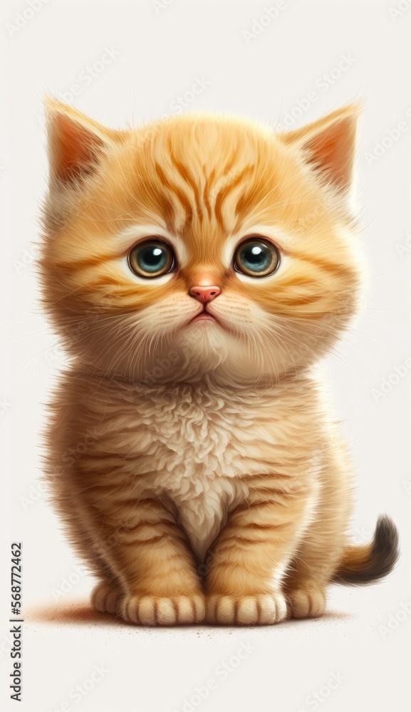 Fototapeta premium Little cat cute children illustration. Isolated. Illustration of the character.