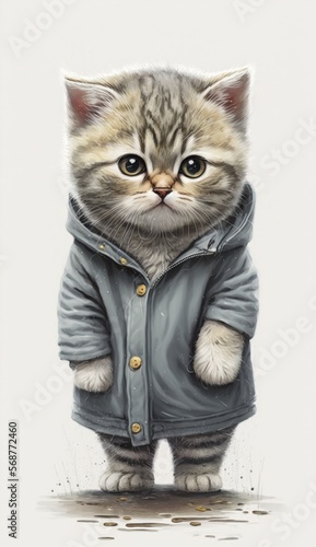 Little cat cute children illustration. Isolated. Illustration of the character.