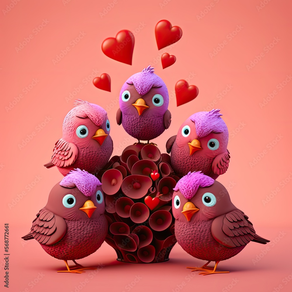 cute birds in love, with generative ai
