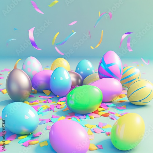 easter rabbits and eggs cartoon with generative ai