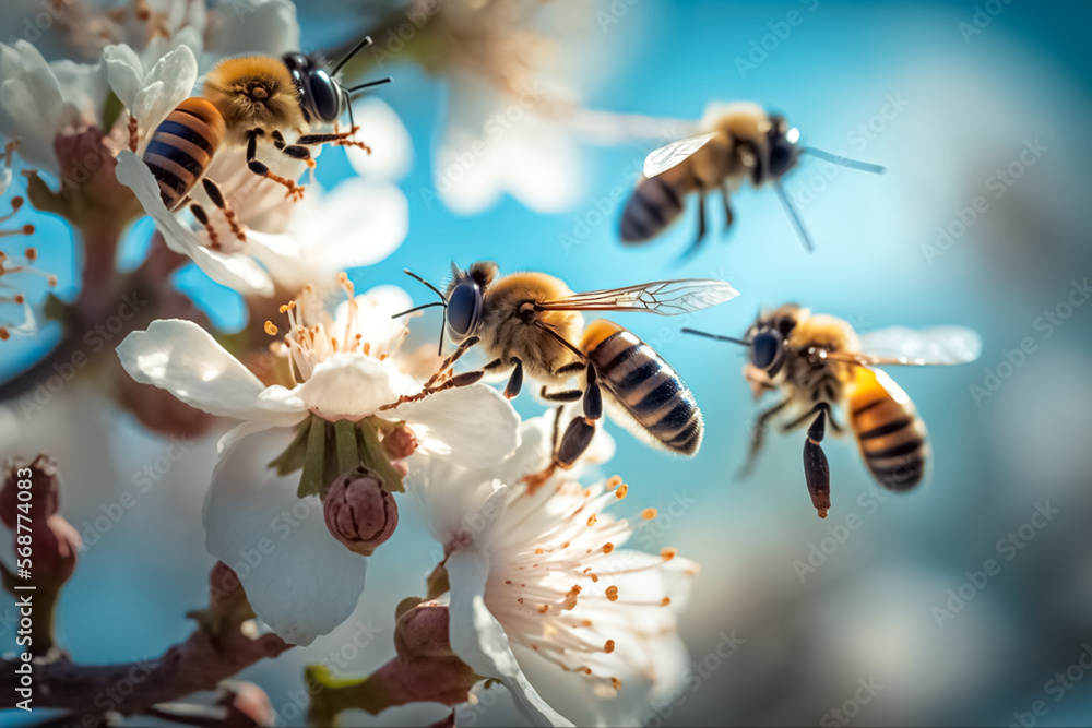 Honey bees on blossoms hi-res stock photography and images - Alamy