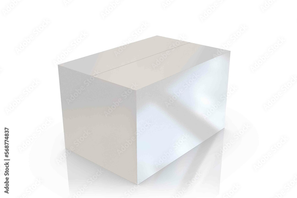 Cardboard box mockup with white background and reflection image Cardboard box mockup with white background and reflection image