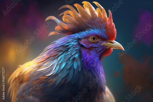 Rooster, cock, bird, cockerei wallpaper. Generative AI. © Worldillustrator