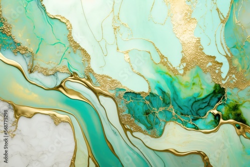 green and gold abstract watercolor background made with generative ai