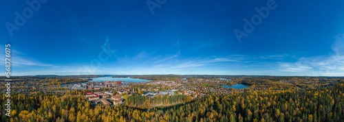 Autumn view of Ludvika town and V  sman lake in Sweden.