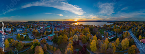 Autumn view of Ludvika town and Väsman lake in Sweden at sunset. photo