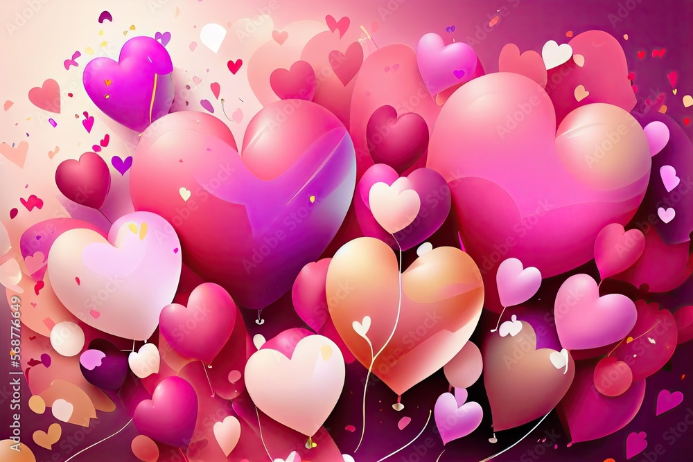 Beautiful 3D abstract wallpaper background with hearts, valentine's day - generative ai