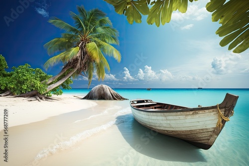 Island Escape: A Serene Boat Scene in Paradise created with Generative AI technology photo