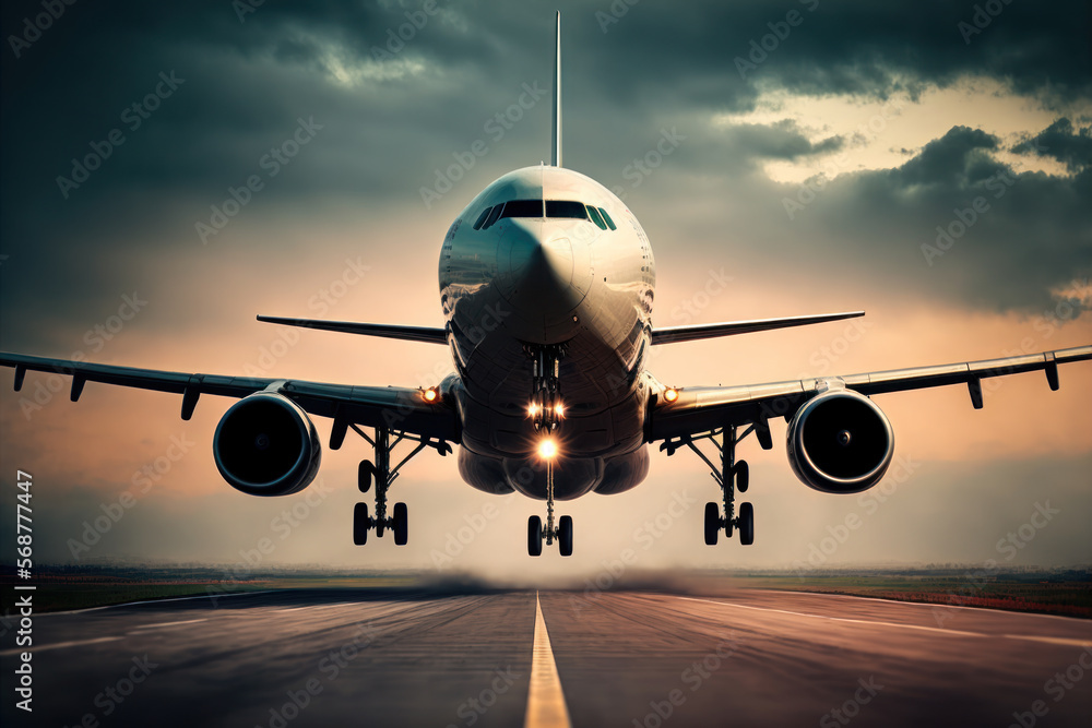 Fototapeta premium commercial airplane landing. generative ai