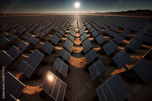 photovoltaic solar panels farm in power plant. renewable energy. generative ai photo
