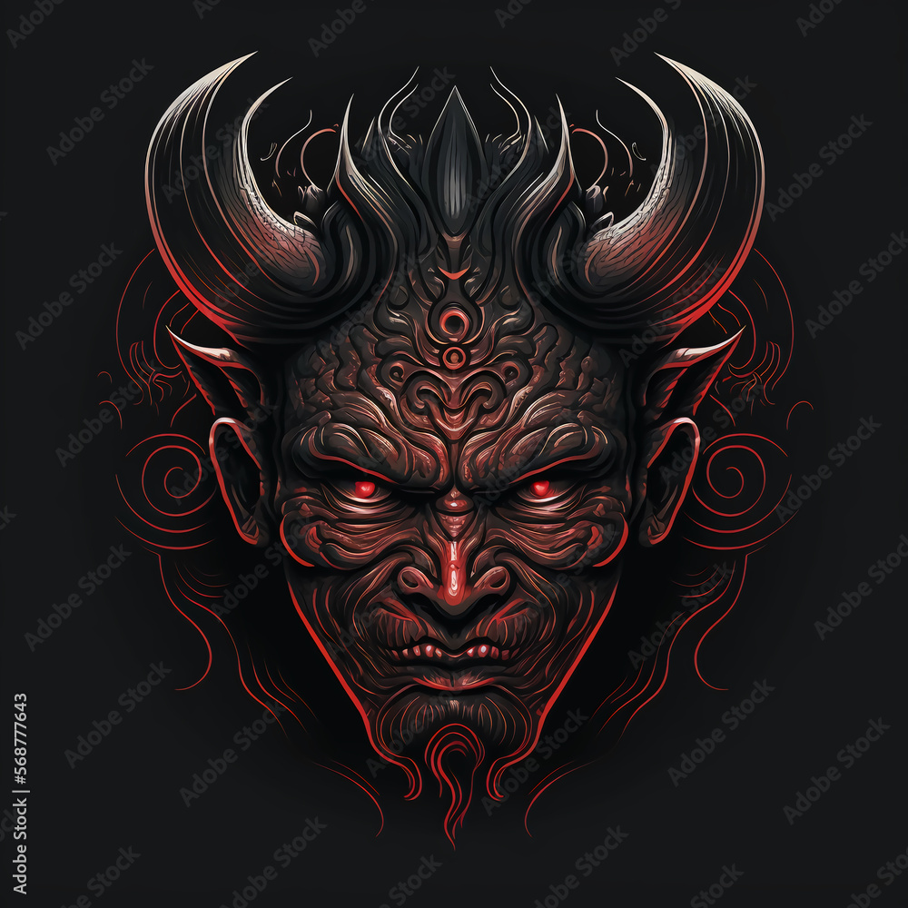 Oni Mask, japanese folklore, symbol of protection. Demon, ogre, troll. Generative AI.