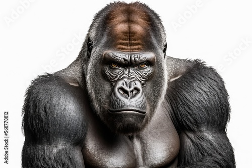Portrait of a grumpy gorilla isolate,Generative AI 