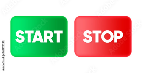 Start Stop 3D Button on white background. The concept of starting and stopping a process. Vector illustration.