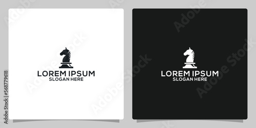 Black Chess Knight Horse Stallion silhouette logo design