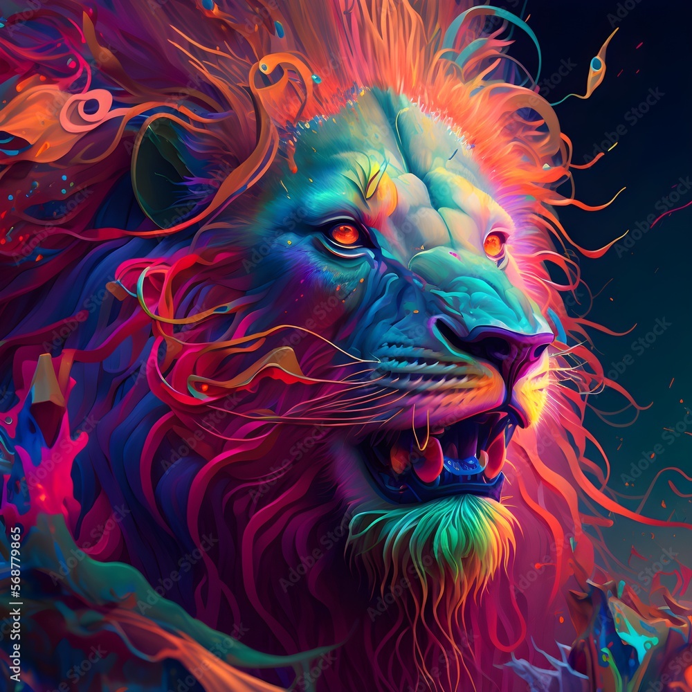 lion king with a colorful face and colorful body