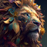 lion king with a colorful face and colorful body