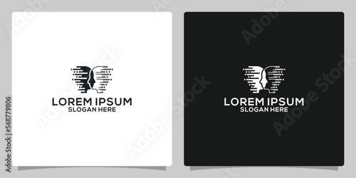 Artificial intelligence and human face logo template. Psychology brainstorm vector logo template.