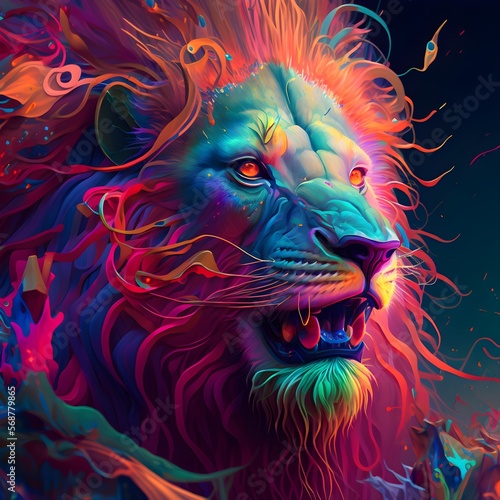 lion king with a colorful face and colorful body