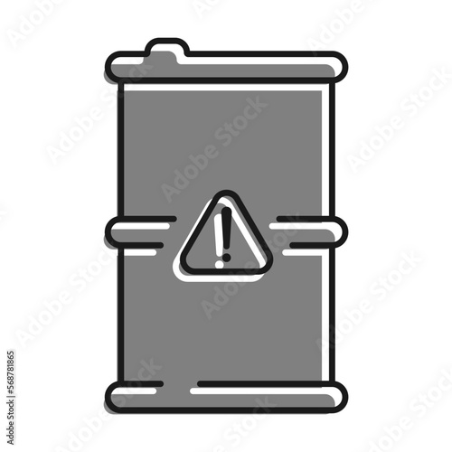 Linear filled with gray color icon, Metal Barrel With Danger Sign. Storage And Disposal Of Hazardous Substances. Simple black and white vector Isolated On white background