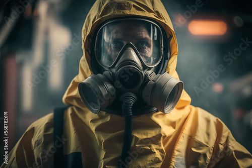 Hazmat suit (hazardous materials suit), personal protective equipment. Generative AI.