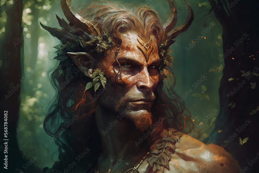 Satyr, male creature from Greek mythology, part man, part beast. Generative AI.