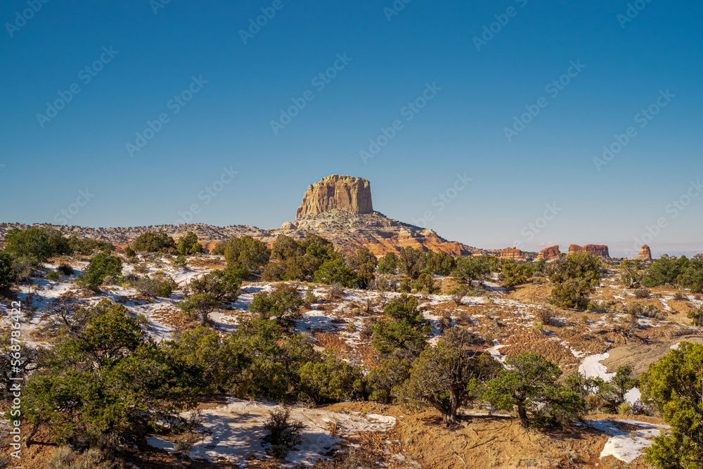 Sandstone monolithic rock formation in the desert area on the Arizona-Utah border, USA