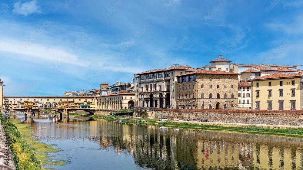 Florence town and the Ponte Vecchio bridge the Arno river in Italy, Europe