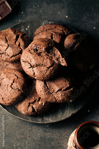 Homemade vegan chocolate chip cookies. Food photo..