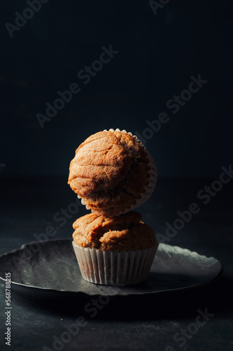 Delicious homemade vegan banana muffins close-up.