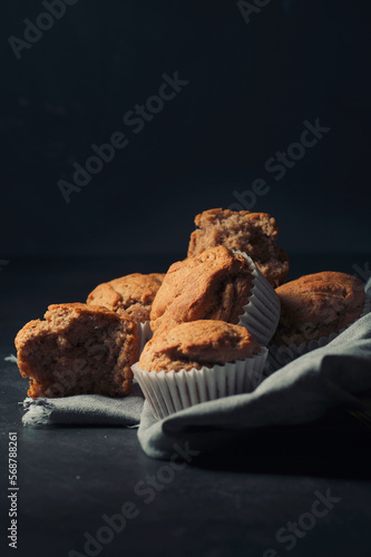 Delicious homemade vegan banana muffins close-up.