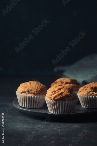 Delicious homemade vegan banana muffins close-up.