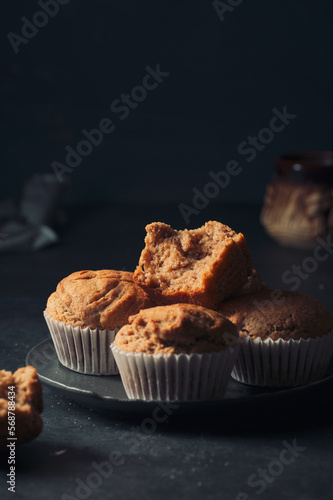 Delicious homemade vegan banana muffins close-up.