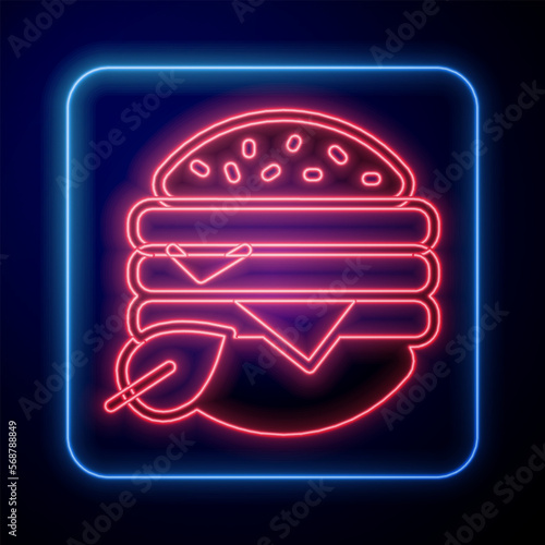 Glowing neon Vegan food diet icon isolated on black background. Organic, bio, eco symbol. Vegan, no meat, lactose free, healthy, fresh and nonviolent food. Vector