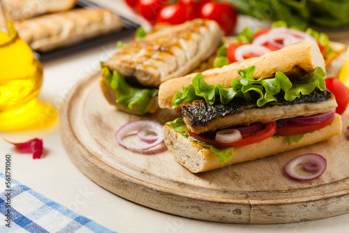 Traditional Turkish sandwich with a scorched mackerel