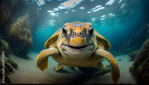 Illustration of a turtle underwater, generative ai © Nicola