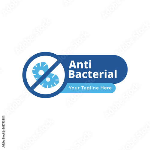 Antibacterial logo or label - vector isolated sign for antiseptic cosmetics and medical pharmaceutical products 