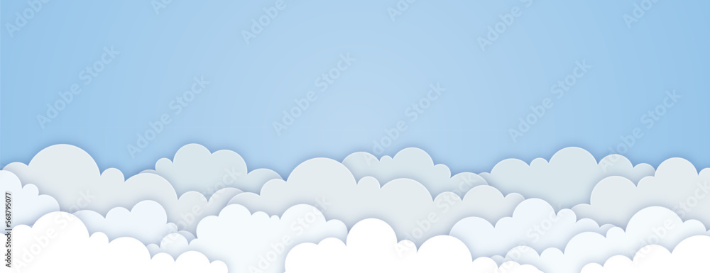 Paper cut flat style clouds on a blue sky background. Simple cartoon clouds banner design. Vector illustration Paper cut flat style clouds on a blue sky background. Simple cartoon clouds banner design. Vector illustration