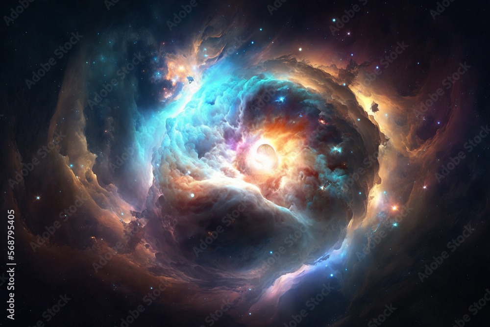 A breathtaking illustration of a space nebula surrounded by galactic dust. Ai generated A breathtaking illustration of a space nebula surrounded by galactic dust. Ai generated
