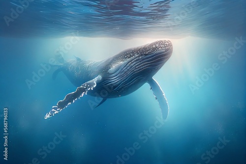 A beautiful Humpback whale is swimming in the ocean. A whale in its native element. Generative AI