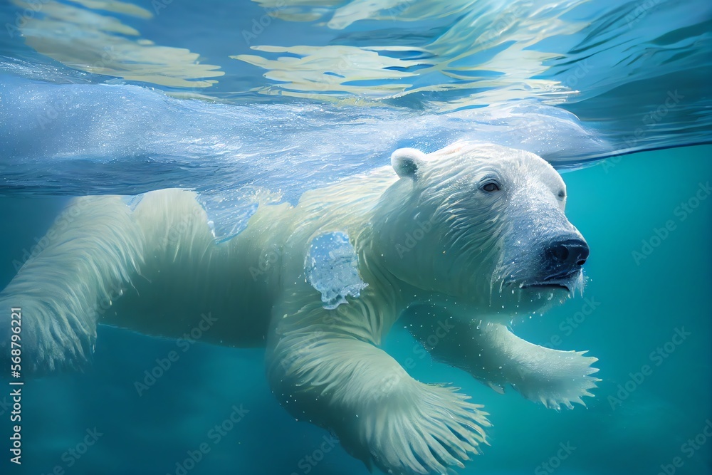Naklejka premium a swimming polar bear. Generative AI