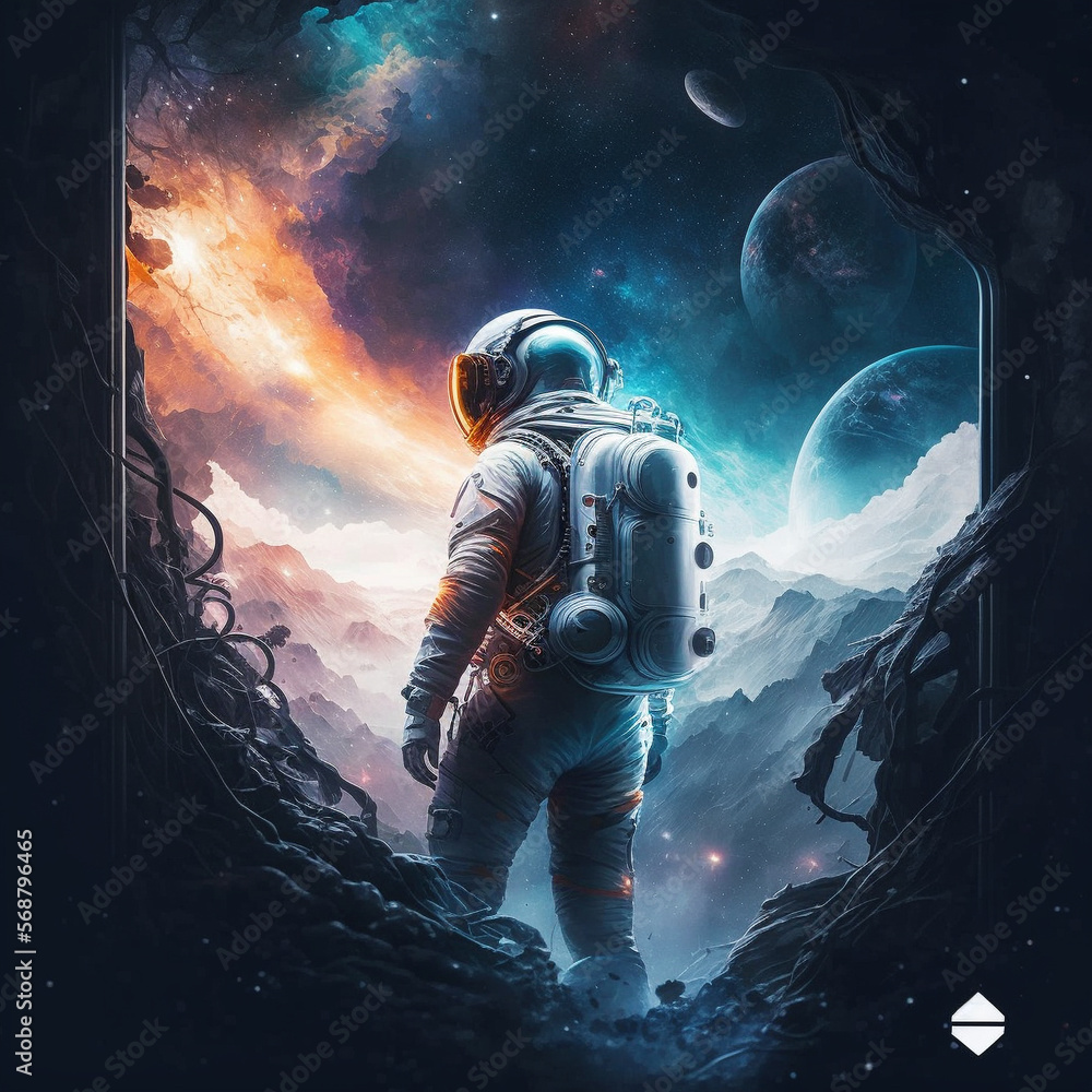 A stunning illustration of an astronaut in a suit exploring the depths of space, surrounded by magnificent breathtaking deep space imagery. Ai generated A stunning illustration of an astronaut in a suit exploring the depths of space, surrounded by magnificent breathtaking deep space imagery. Ai generated