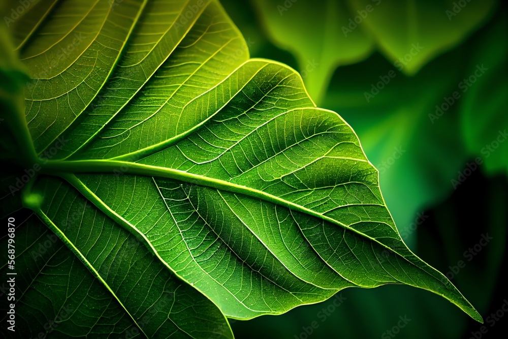 Green leaf background close up view. Nature foliage abstract. Beautifule leave texture. Generative AI Green leaf background close up view. Nature foliage abstract. Beautifule leave texture. Generative AI