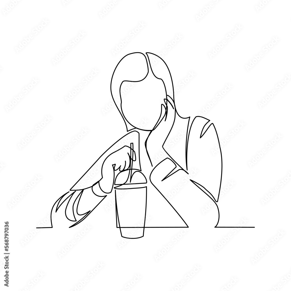Woman with a fruit cocktail vector illustration drawn in line art style Woman with a fruit cocktail vector illustration drawn in line art style