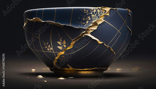 Kintsugi Japanese Gold Repaired Porcelain Bowl