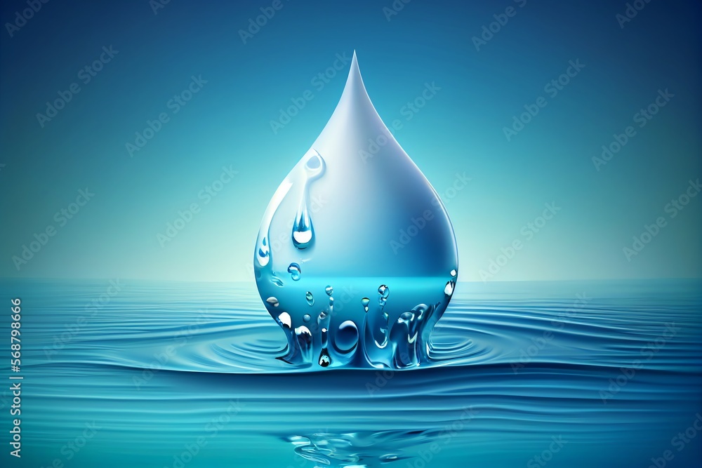 Fototapeta premium World water day. Realistic drop of water falling on blue sea background. Elements of this image. Generative AI