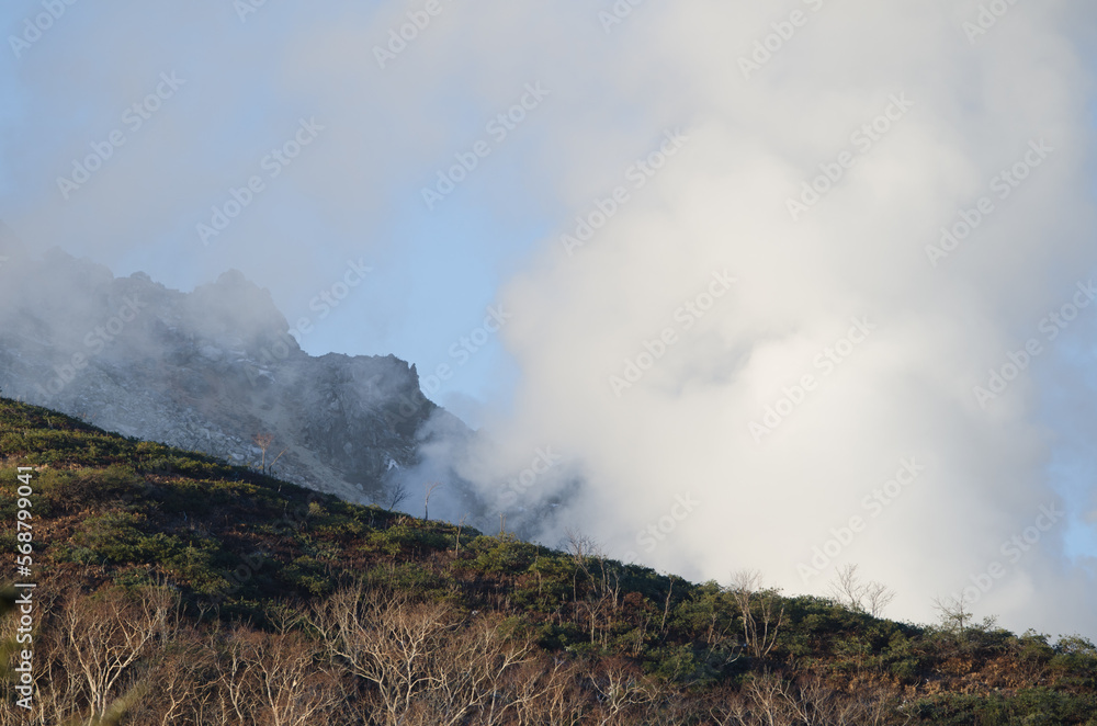 Fumaroles on Mount Io. Akan Mashu National Park. Hokkaido. Japan. Fumaroles on Mount Io. Akan Mashu National Park. Hokkaido. Japan.
