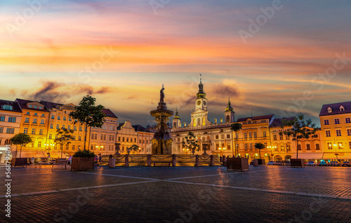 Obraz na płótnie Historic center of Ceske Budejovice at night, Budweis, Budvar, South Bohemia, Czech Republic, Europe. w salonie